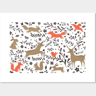 Cute christmas animals pattern Posters and Art